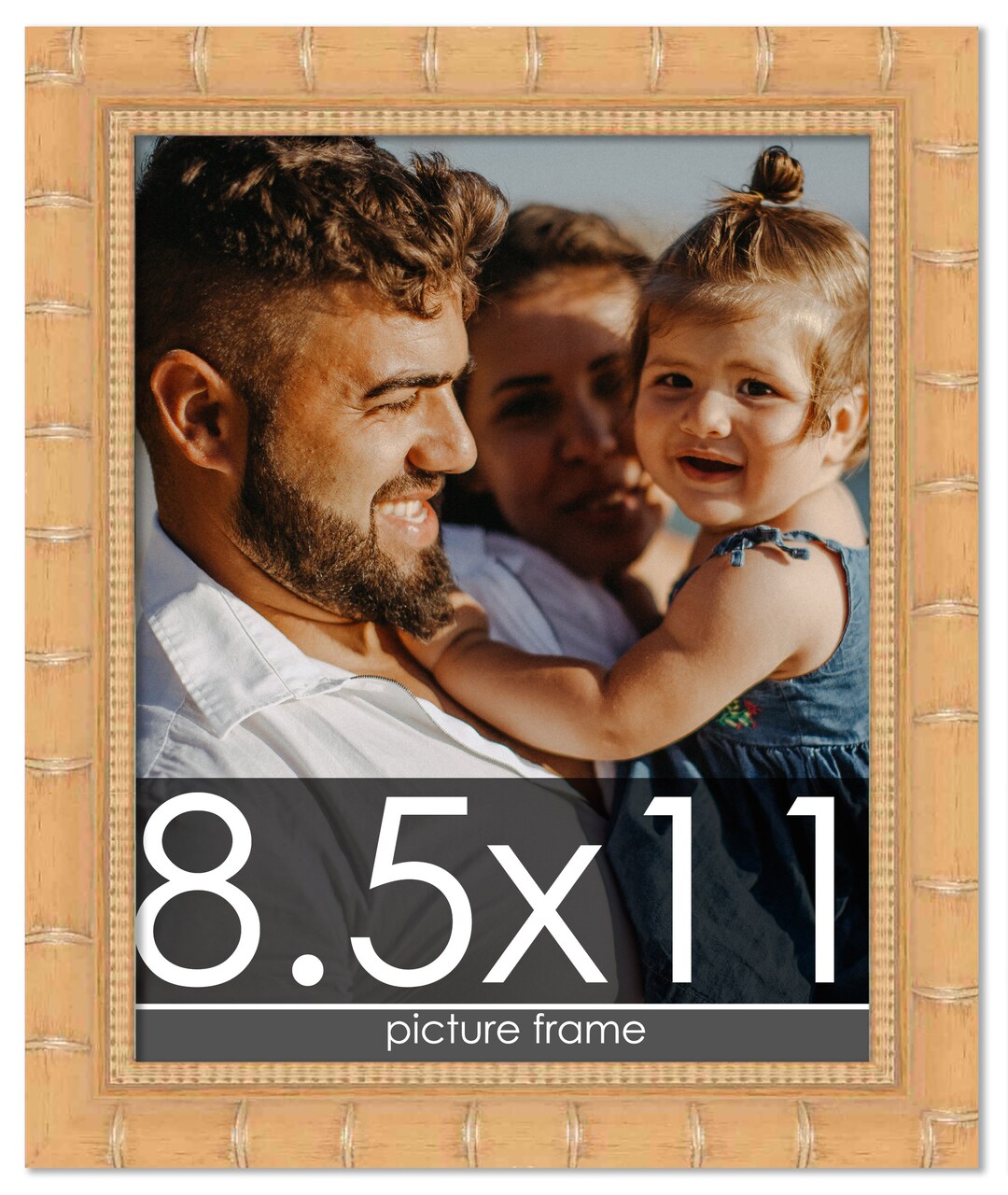 8.5x11 Natural Modern Bamboo Picture Frame - UV Acrylic, Foam Board Backing, Hanging Hardware